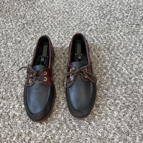 Sperry Men’s TopSider Black Brown Leather Boat Shoes Size 11 M Casual Nautical - Picture 1 of 10